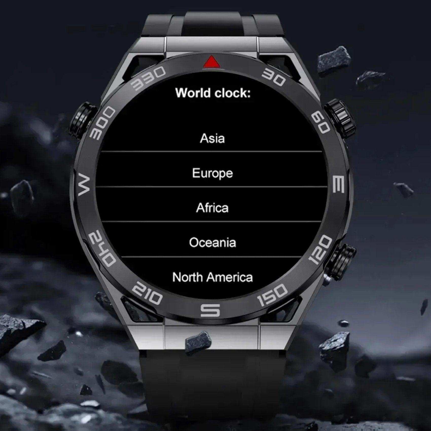 TUTT N1 Men Ultra SmartWatch with IP68 Waterproof NFC | Compass Outdoor WEAR PRO Control Health Fitness Smart Watch Two Straps Black Matt Metal and Rubber