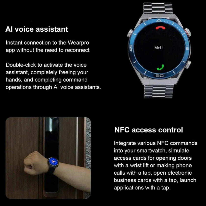 TUTT N1 Men Ultra SmartWatch with IP68 Waterproof NFC | Compass Outdoor WEAR PRO Control Health Fitness Smart Watch Two Straps Black Matt Metal and Rubber