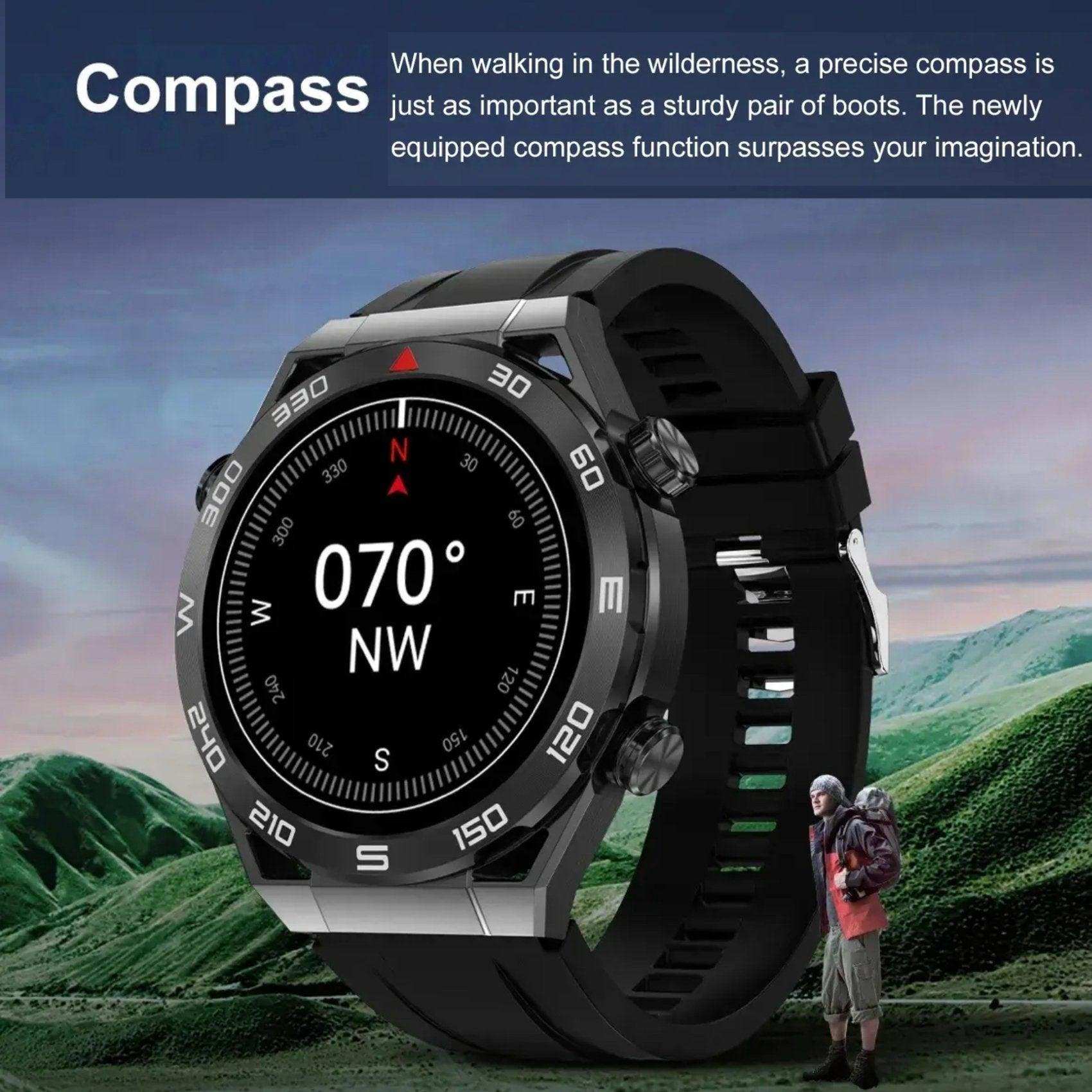 TUTT N1 Men Ultra SmartWatch with IP68 Waterproof NFC | Compass Outdoor WEAR PRO Control Health Fitness Smart Watch Two Straps Black Matt Metal and Rubber