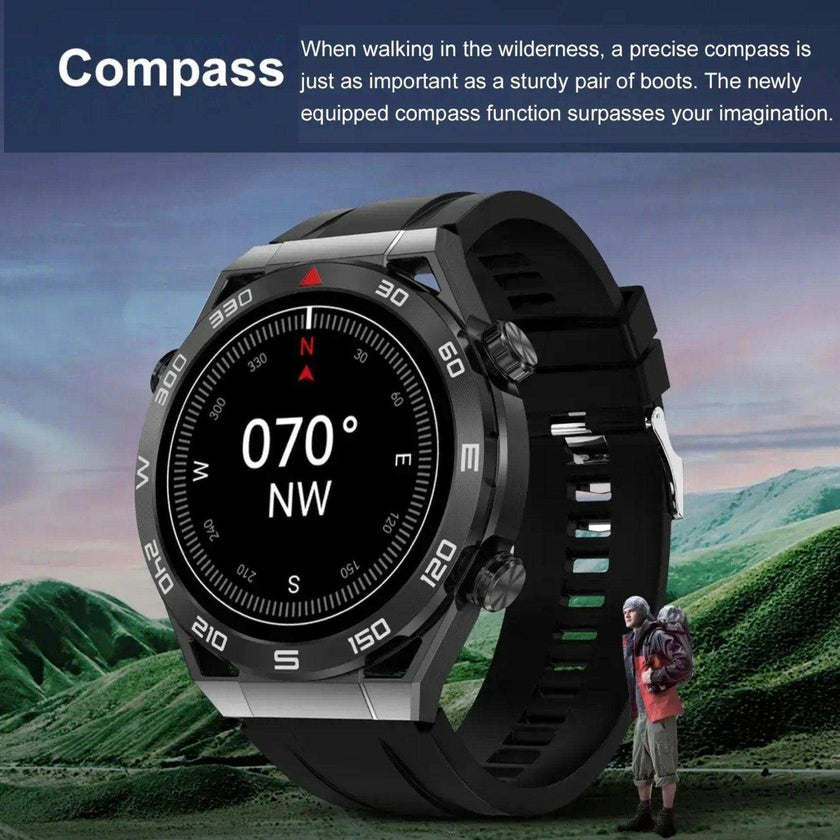 TUTT N1 Men Ultra SmartWatch with IP68 Waterproof NFC | Compass Outdoor WEAR PRO Control Health Fitness Smart Watch Two Straps Black Matt Metal and Rubber