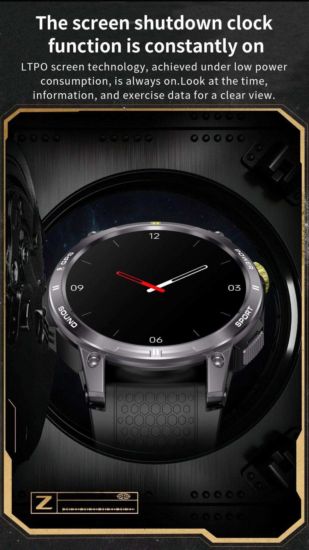 TUTT  Rugged Smartwatch for Men Women | Compass GPS Exercise | AMOLED Metal Dial | 2 Military Straps | Always-On Display Long Battery Life | NX18 Pro