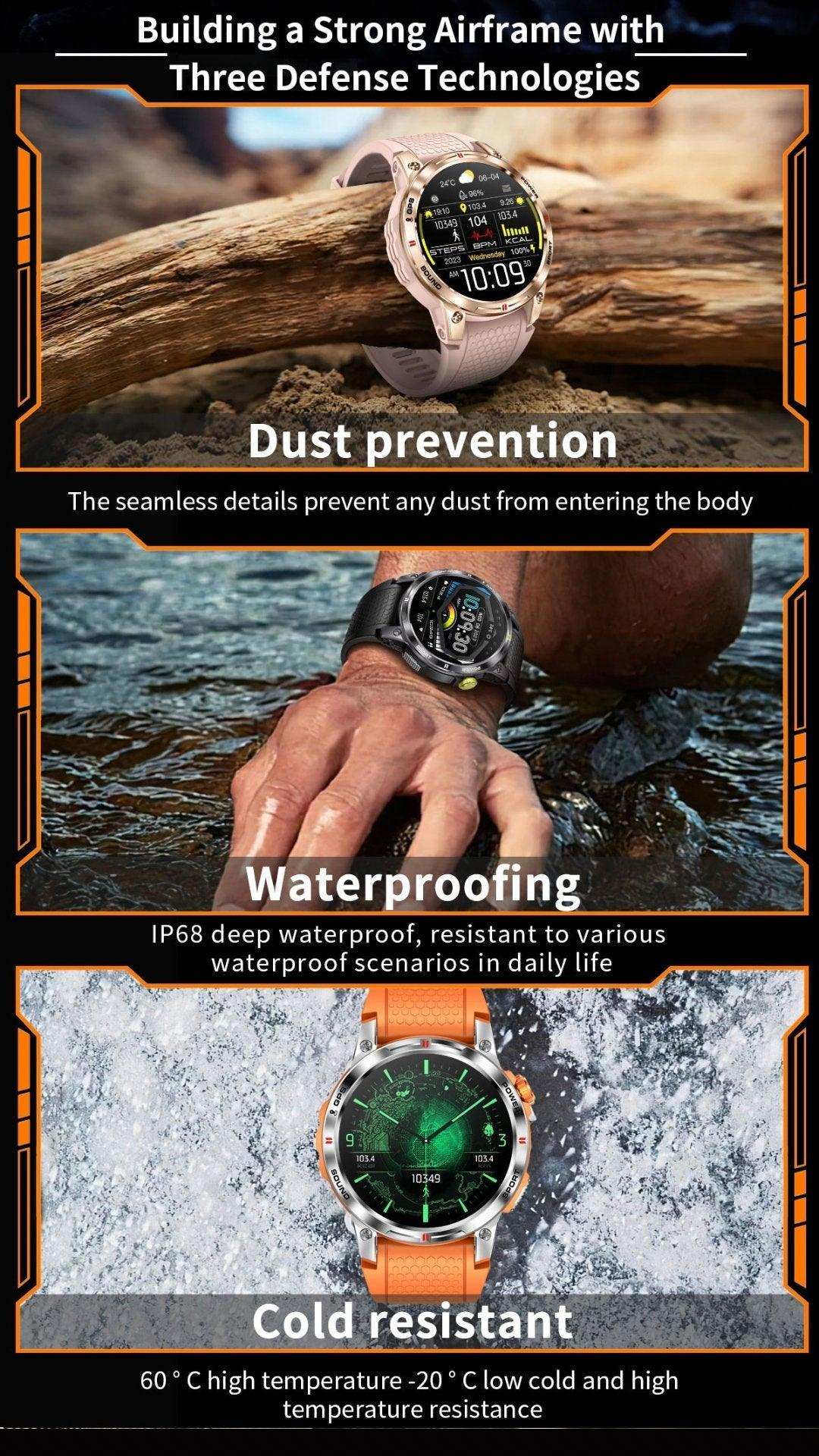TUTT  Rugged Smartwatch for Men Women | Compass GPS Exercise | AMOLED Metal Dial | 2 Military Straps | Always-On Display Long Battery Life | NX18 Pro