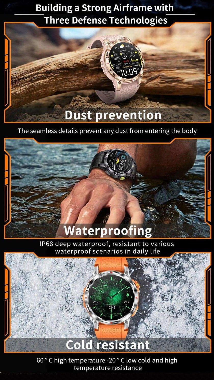 TUTT  Rugged Smartwatch for Men Women | Compass GPS Exercise | AMOLED Metal Dial | 2 Military Straps | Always-On Display Long Battery Life | NX18 Pro