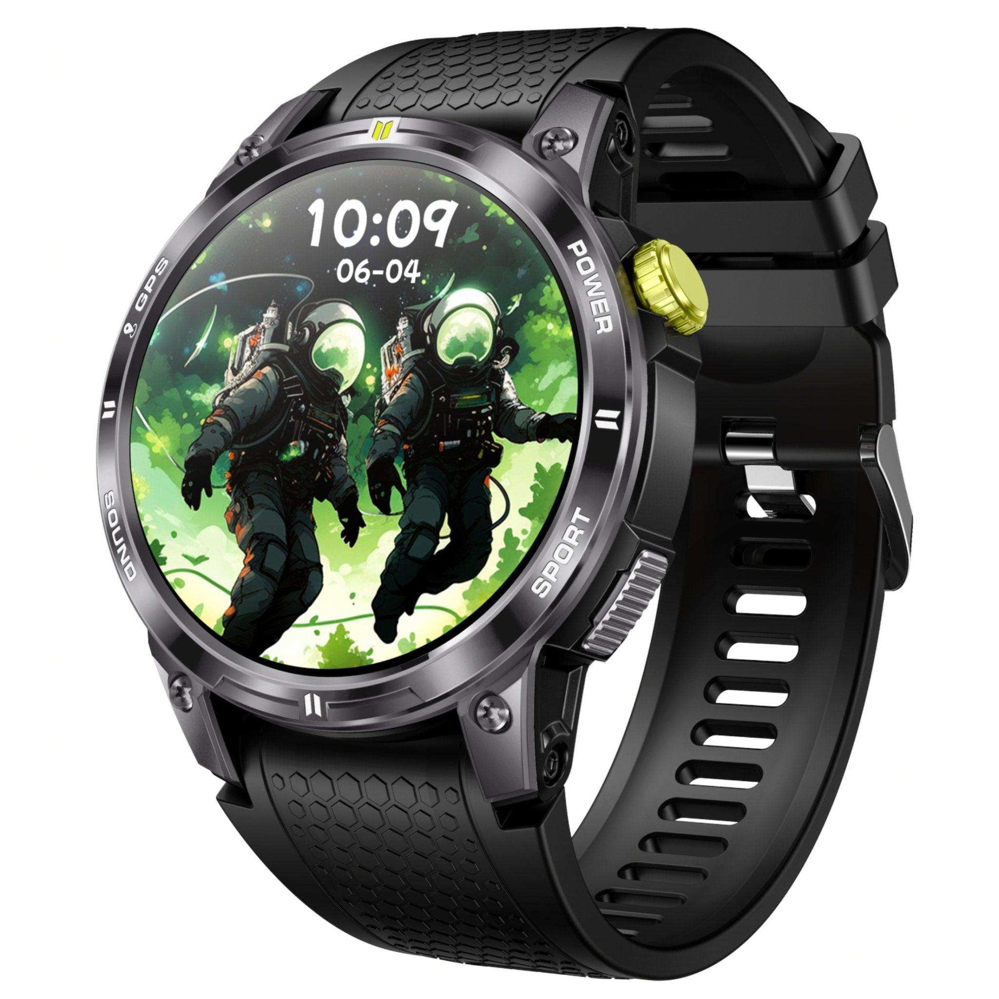 TUTT  Rugged Smartwatch for Men Women | Compass GPS Exercise | AMOLED Metal Dial | 2 Military Straps | Always-On Display Long Battery Life | NX18 Pro