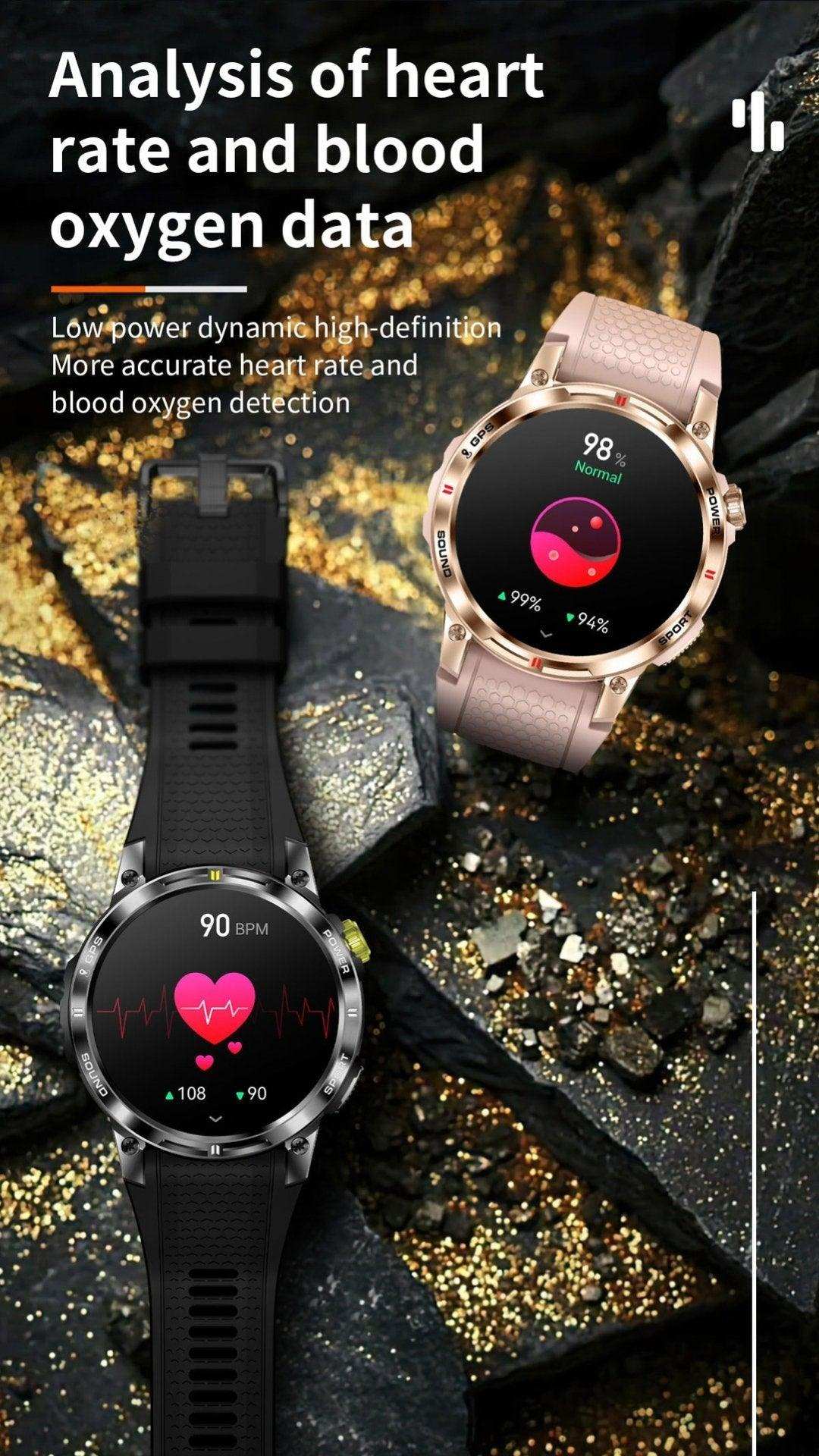 TUTT  Rugged Smartwatch for Men Women | Compass GPS Exercise | AMOLED Metal Dial | 2 Military Straps | Always-On Display Long Battery Life | NX18 Pro
