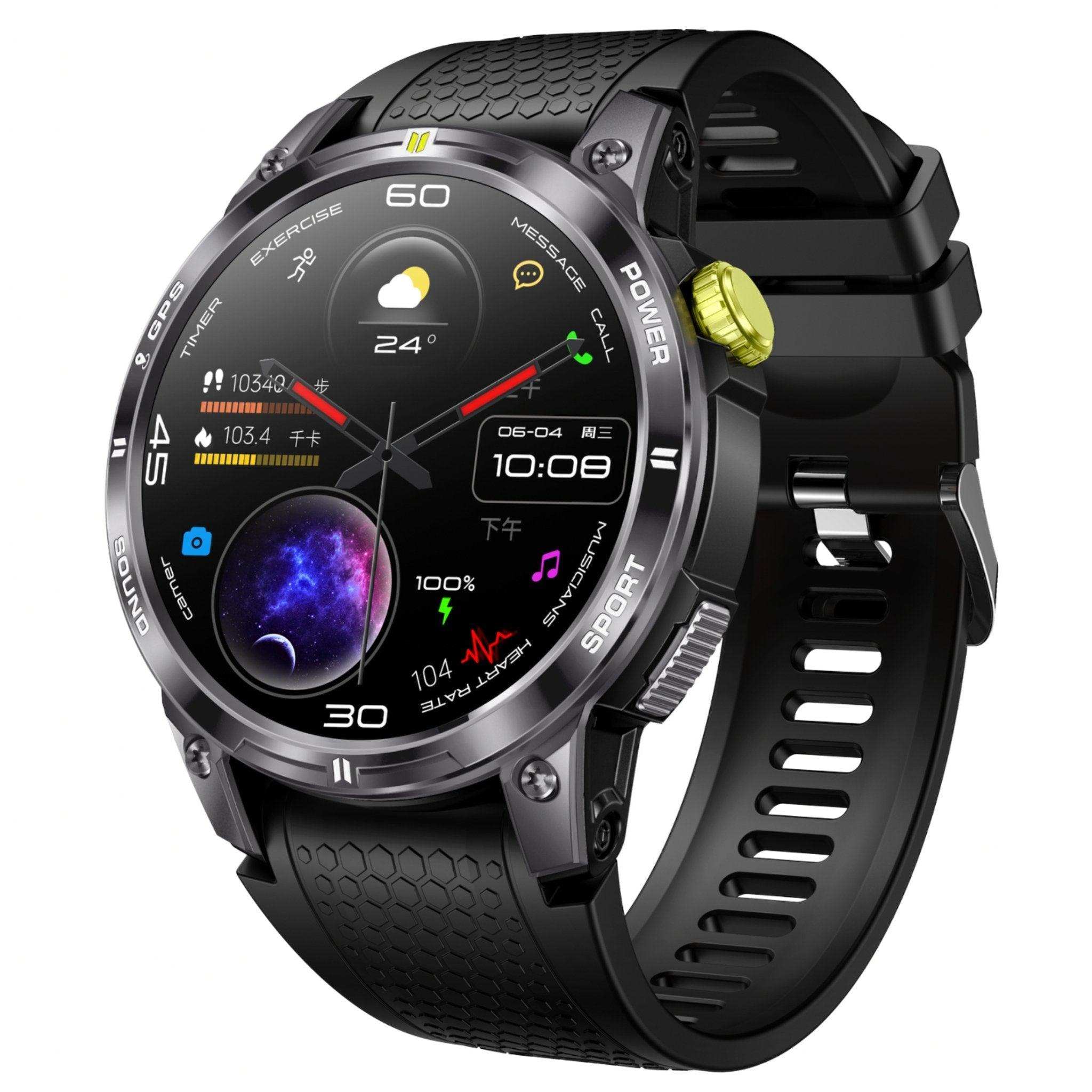 TUTT  Rugged Smartwatch for Men Women | Compass GPS Exercise | AMOLED Metal Dial | 2 Military Straps | Always-On Display Long Battery Life | NX18 Pro