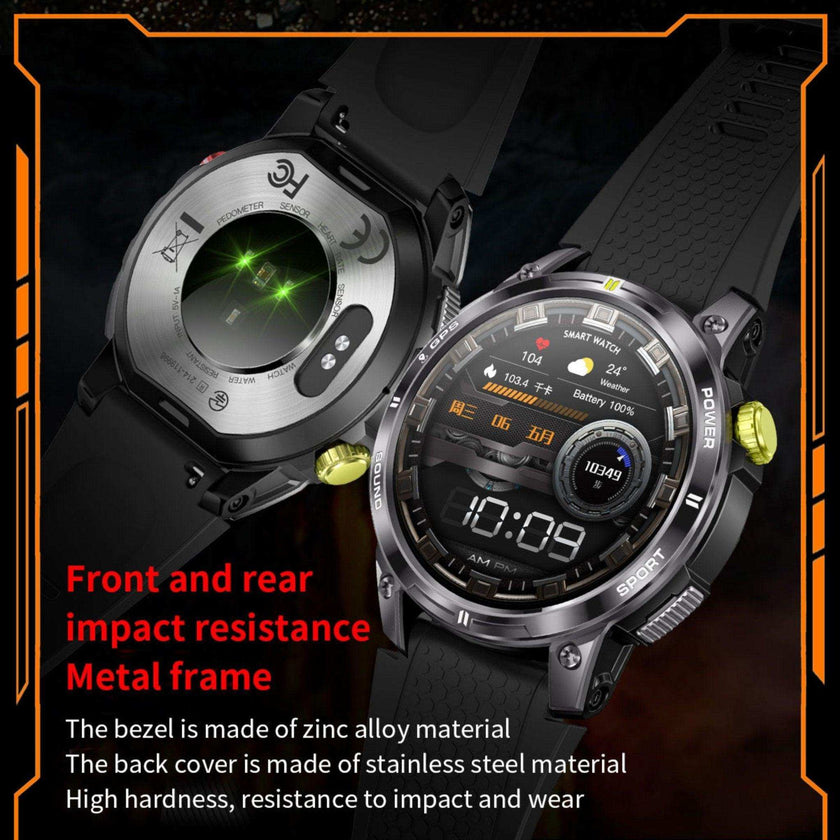 TUTT  Rugged Smartwatch for Men Women | Compass GPS Exercise | AMOLED Metal Dial | 2 Military Straps | Always-On Display Long Battery Life | NX18 Pro