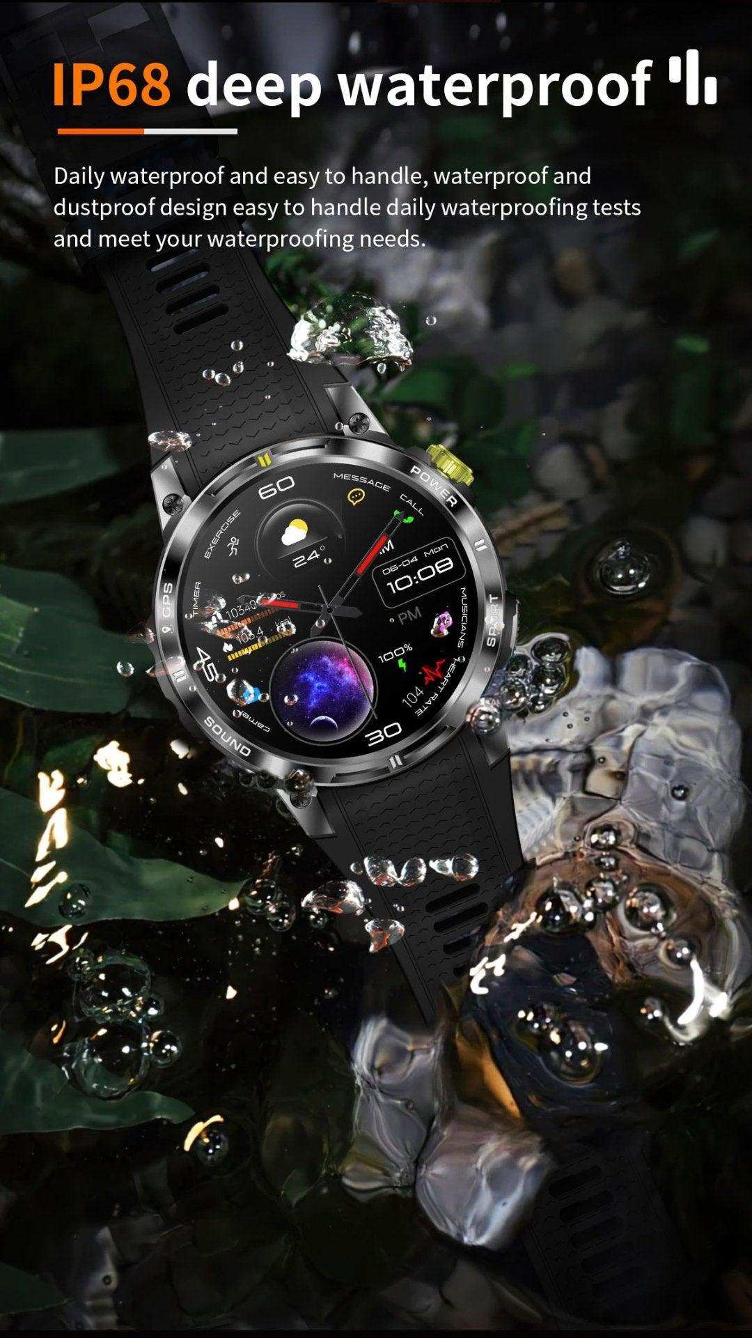 TUTT  Rugged Smartwatch for Men Women | Compass GPS Exercise | AMOLED Metal Dial | 2 Military Straps | Always-On Display Long Battery Life | NX18 Pro