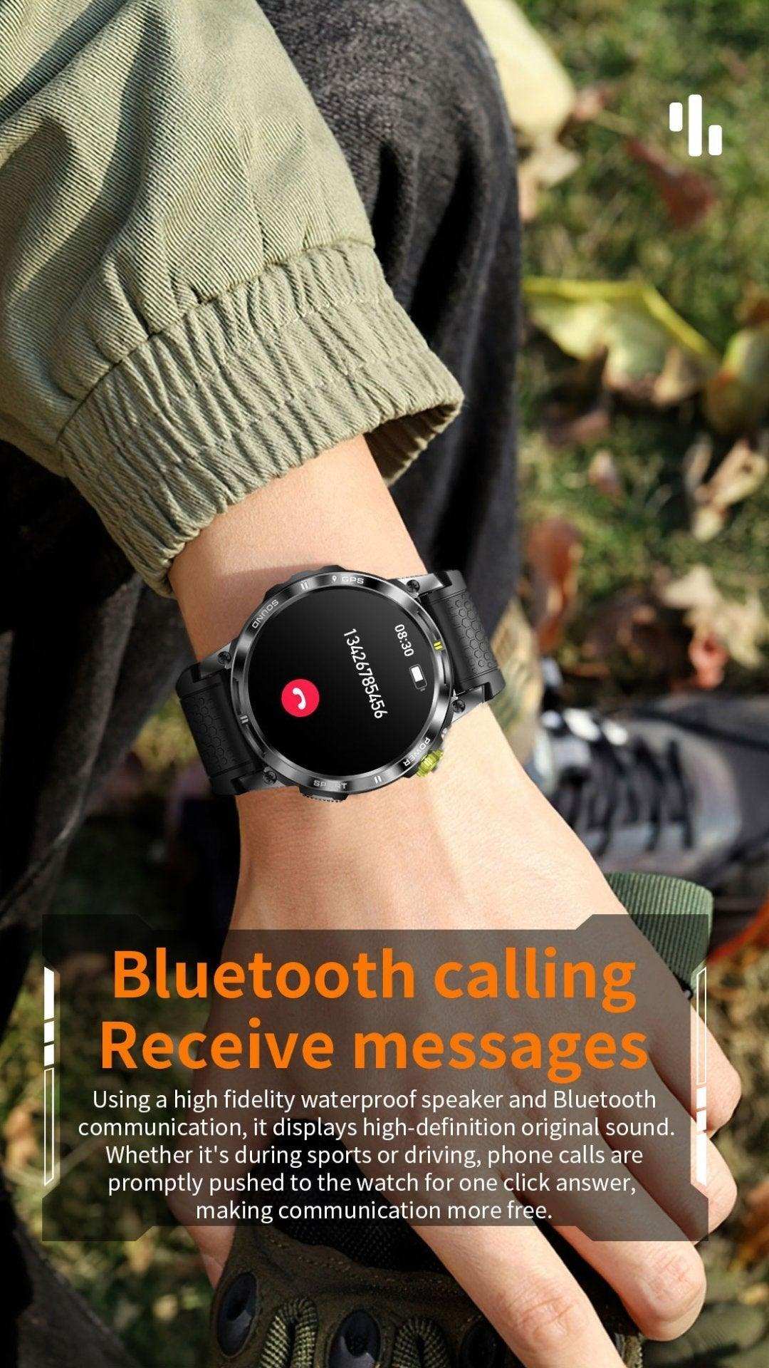 TUTT  Rugged Smartwatch for Men Women | Compass GPS Exercise | AMOLED Metal Dial | 2 Military Straps | Always-On Display Long Battery Life | NX18 Pro