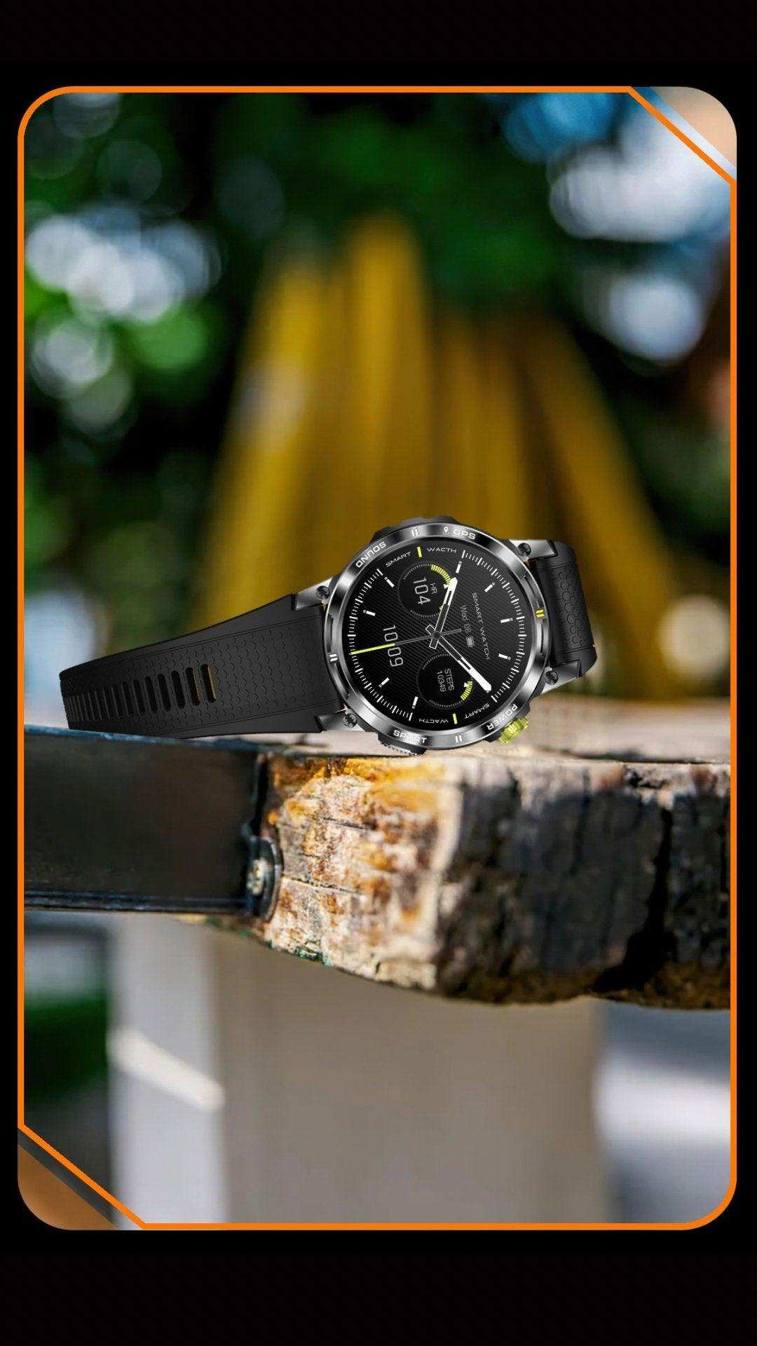 TUTT  Rugged Smartwatch for Men Women | Compass GPS Exercise | AMOLED Metal Dial | 2 Military Straps | Always-On Display Long Battery Life | NX18 Pro