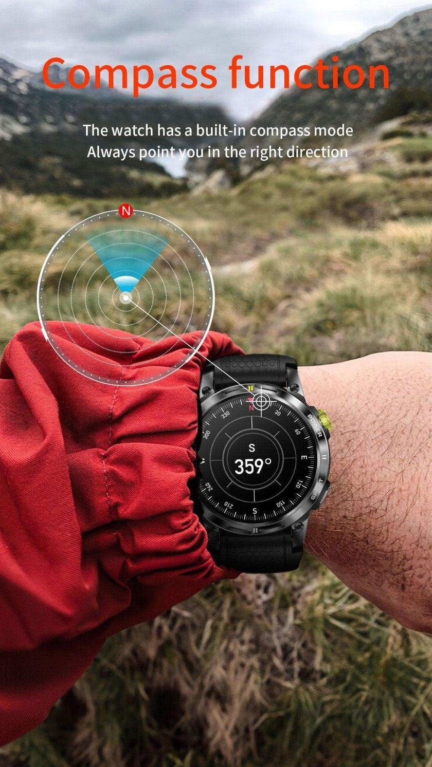 TUTT  Rugged Smartwatch for Men Women | Compass GPS Exercise | AMOLED Metal Dial | 2 Military Straps | Always-On Display Long Battery Life | NX18 Pro