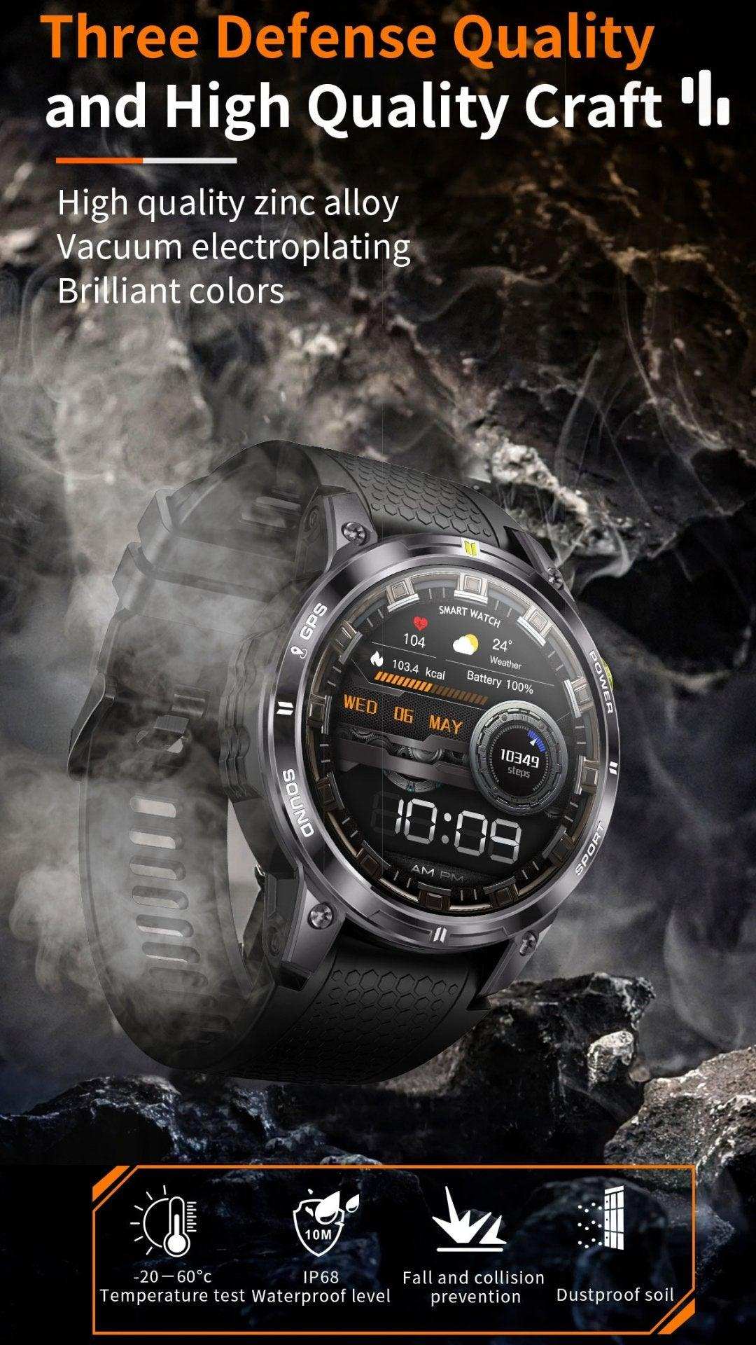 TUTT  Rugged Smartwatch for Men Women | Compass GPS Exercise | AMOLED Metal Dial | 2 Military Straps | Always-On Display Long Battery Life | NX18 Pro