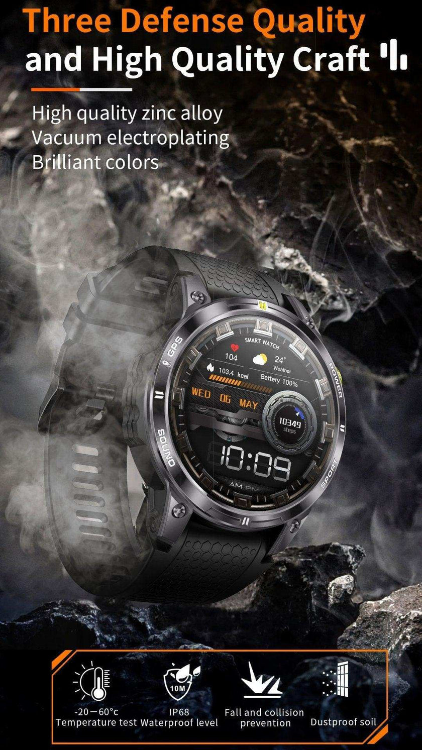 TUTT  Rugged Smartwatch for Men Women | Compass GPS Exercise | AMOLED Metal Dial | 2 Military Straps | Always-On Display Long Battery Life | NX18 Pro