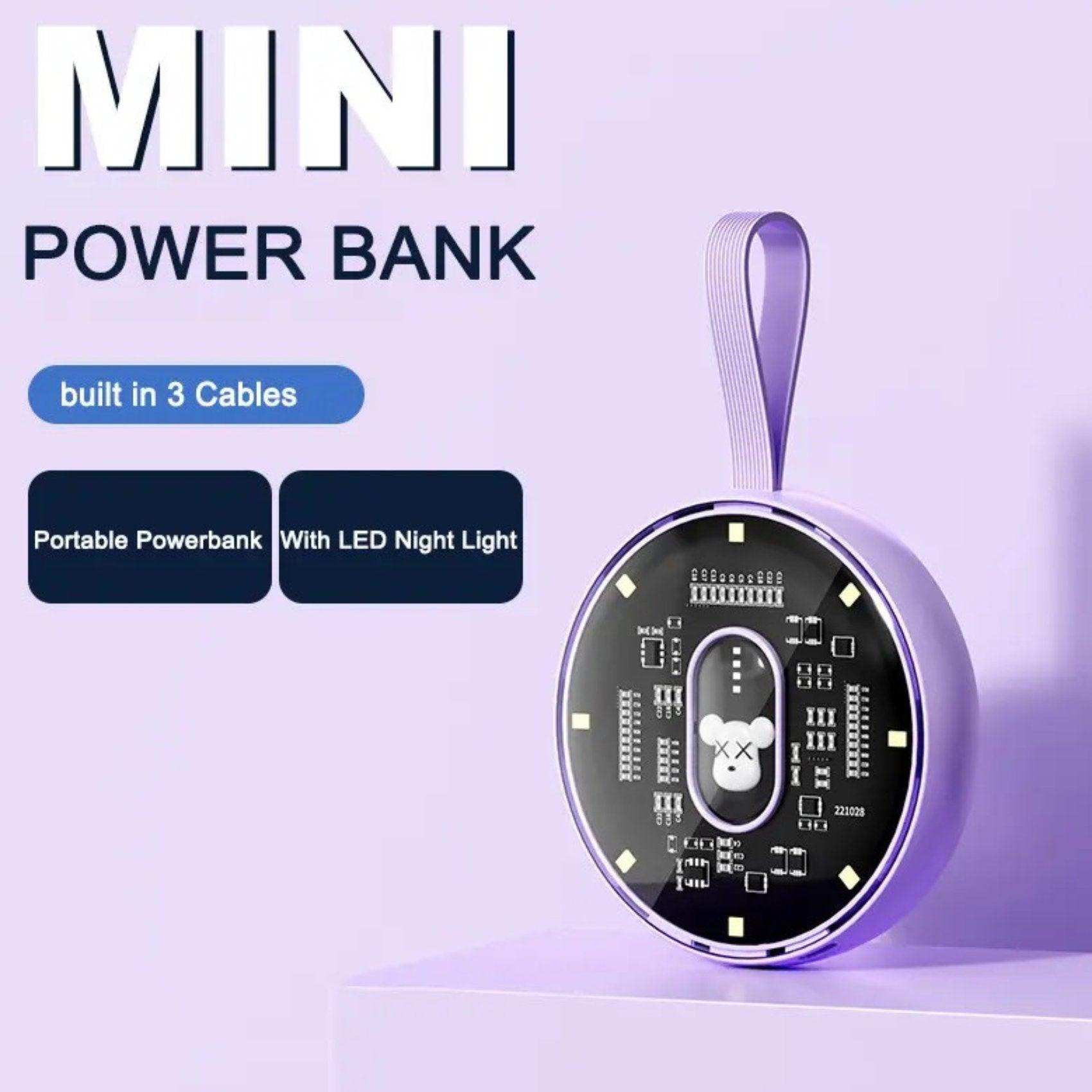 TUTT P3 Power Bank 10,000mAh Portable Charger Fast Charging Built-in 3 Cables Mini Powerbank With LED Night Light for iPhone Samsung Huawei