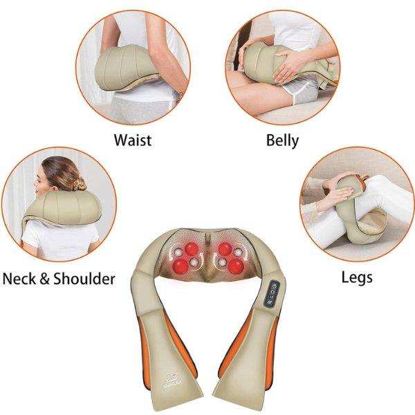 TUTT Premium Shiatsu Neck and Shoulder Massager With Carrying Bag, Deep Tissue 3D Kneading Shoulder Neck Back Massager Soothing Heat, Waist Massage Pillow Wall & Car Charger (2)