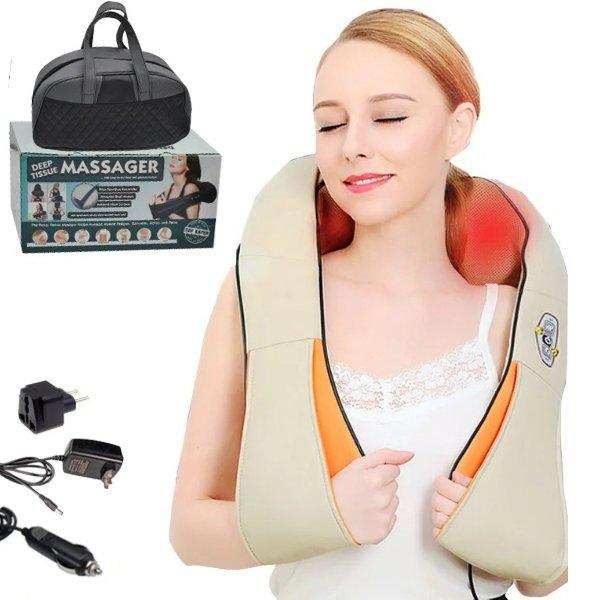 TUTT Premium Shiatsu Neck and Shoulder Massager With Carrying Bag, Deep Tissue 3D Kneading Shoulder Neck Back Massager Soothing Heat, Waist Massage Pillow Wall & Car Charger (2)