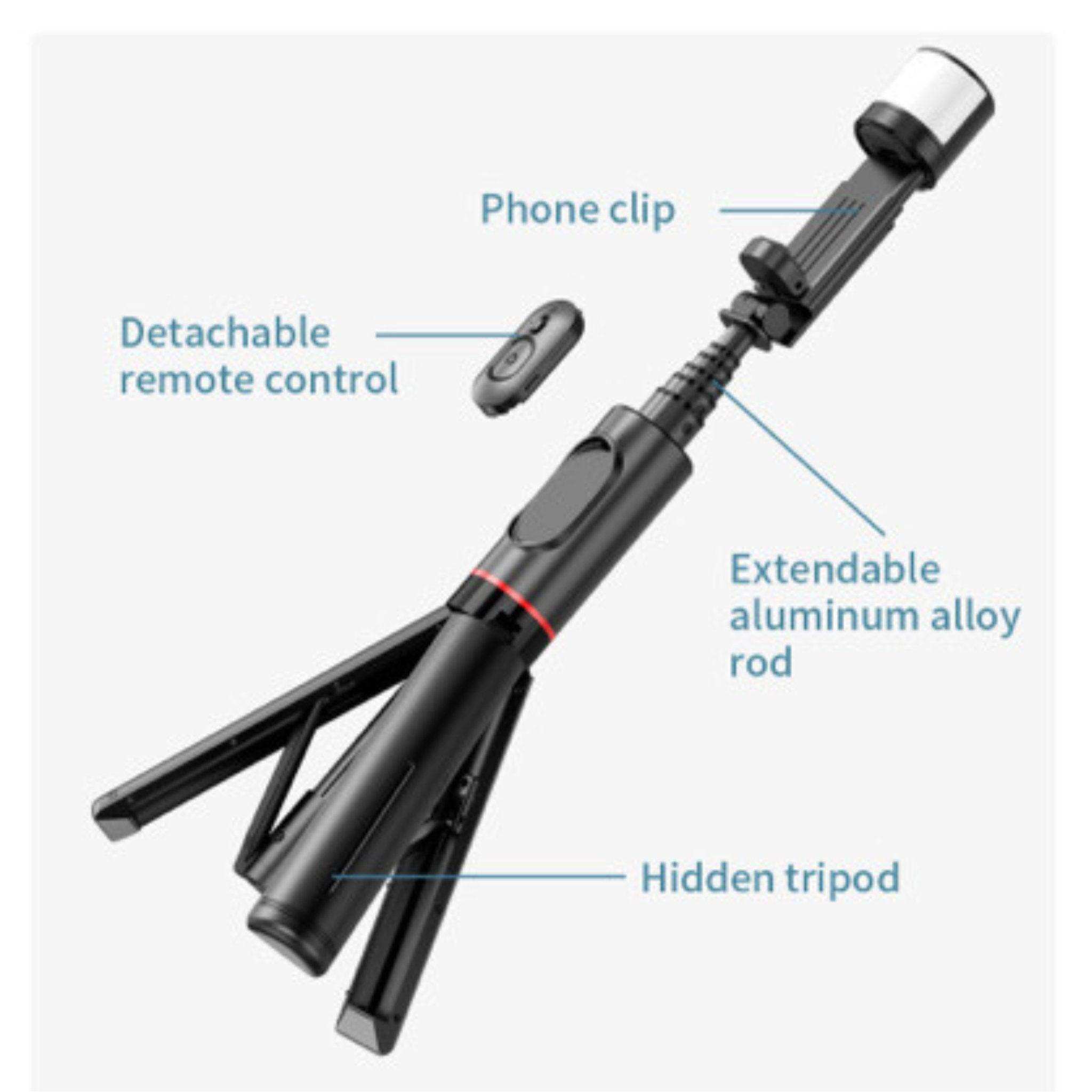 TUTT Q12 Selfie Stick Phone Holder with Fill-light Backlight | Detachable Remote Control | Foldable Rotatable 360