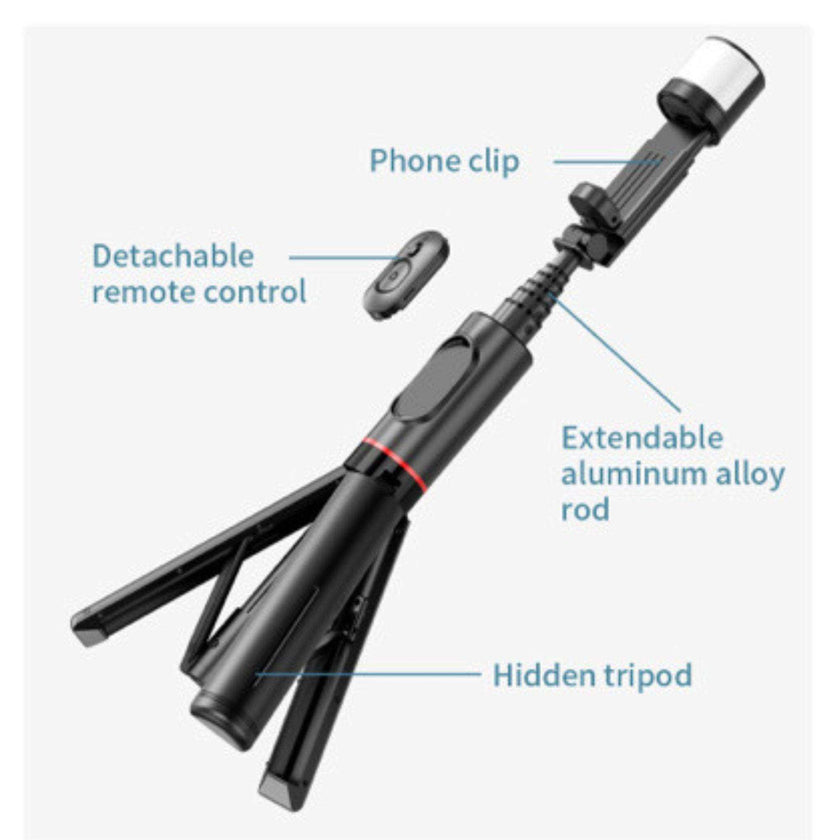 TUTT Q12 Selfie Stick Phone Holder with Fill-light Backlight | Detachable Remote Control | Foldable Rotatable 360