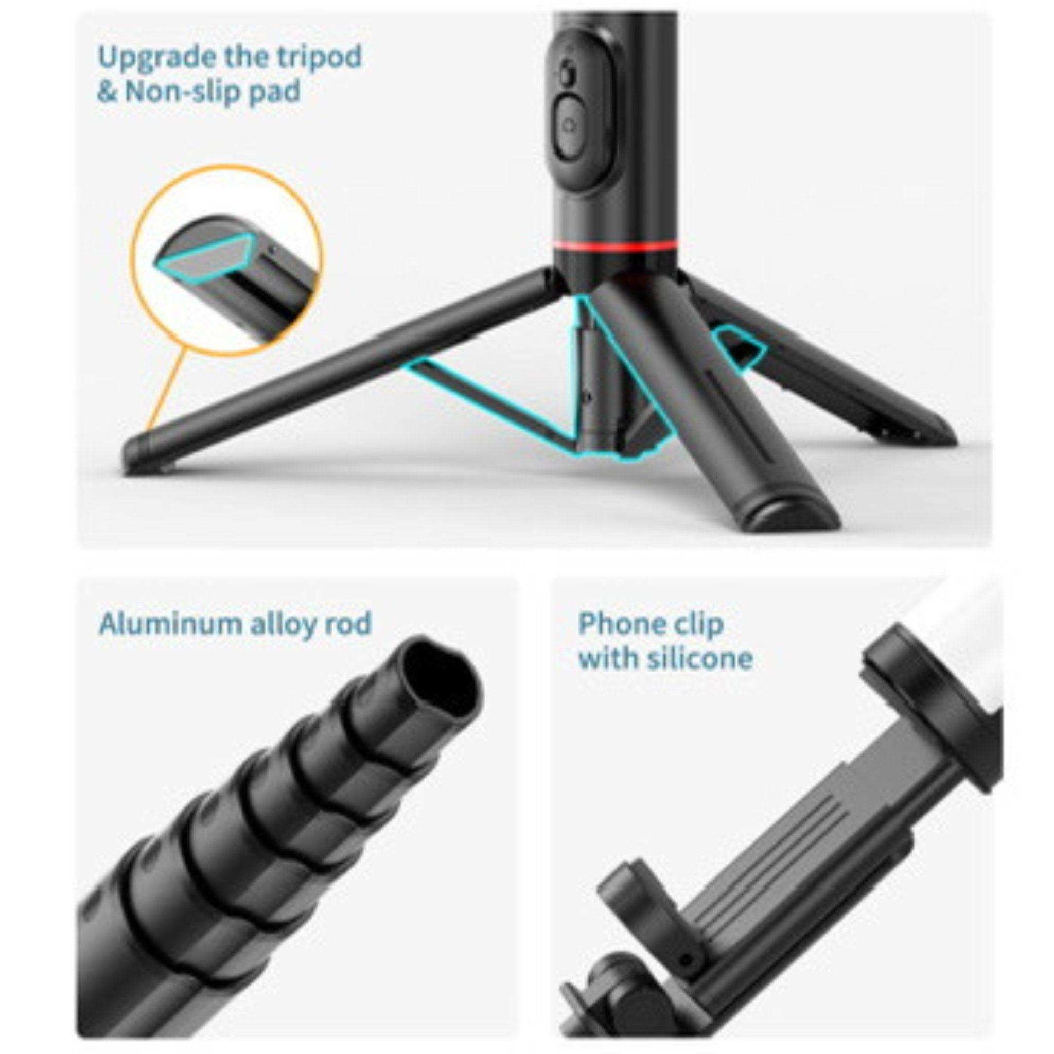 TUTT Q12 Selfie Stick Phone Holder with Fill-light Backlight | Detachable Remote Control | Foldable Rotatable 360
