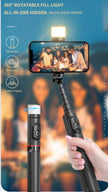 TUTT Q12 Selfie Stick Phone Holder with Fill-light Backlight | Detachable Remote Control | Foldable Rotatable 360