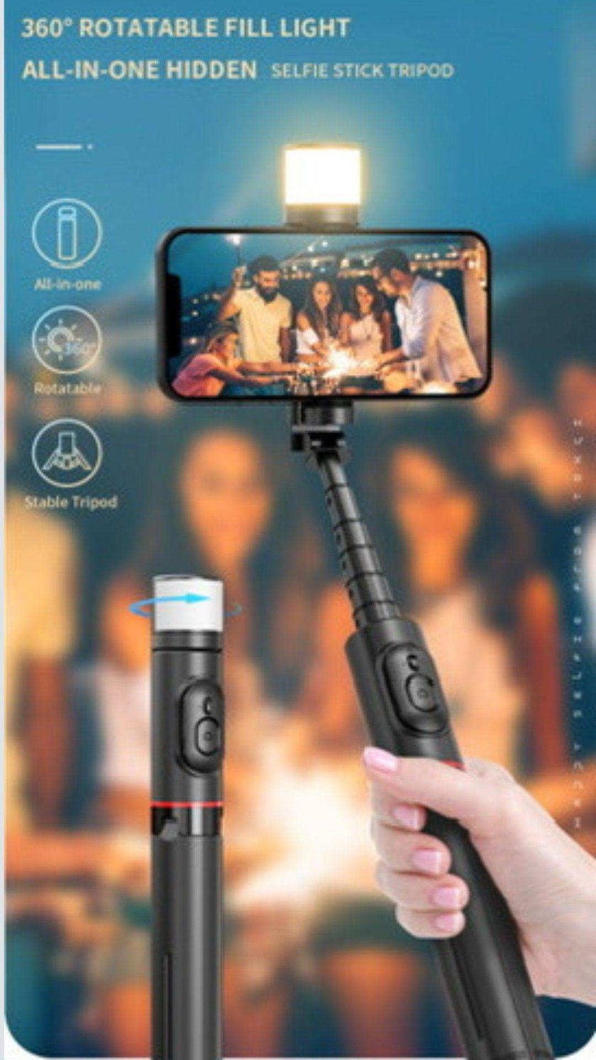 TUTT Q12 Selfie Stick Phone Holder with Fill-light Backlight | Detachable Remote Control | Foldable Rotatable 360