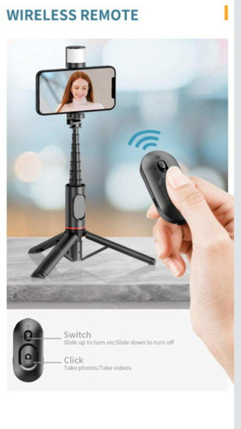 TUTT Q12 Selfie Stick Phone Holder with Fill-light Backlight | Detachable Remote Control | Foldable Rotatable 360