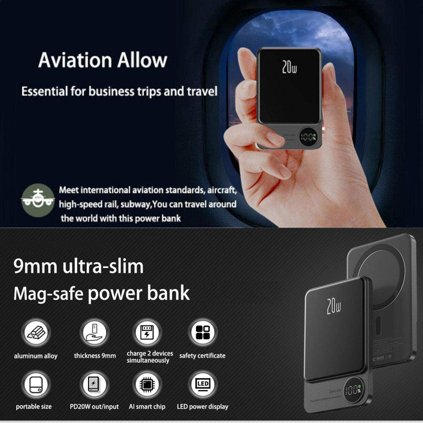 TUTT S11 10,000mAh MagSafe Wireless Power Bank – USB-C PD 20W, LED Display, iPhone Compatibl