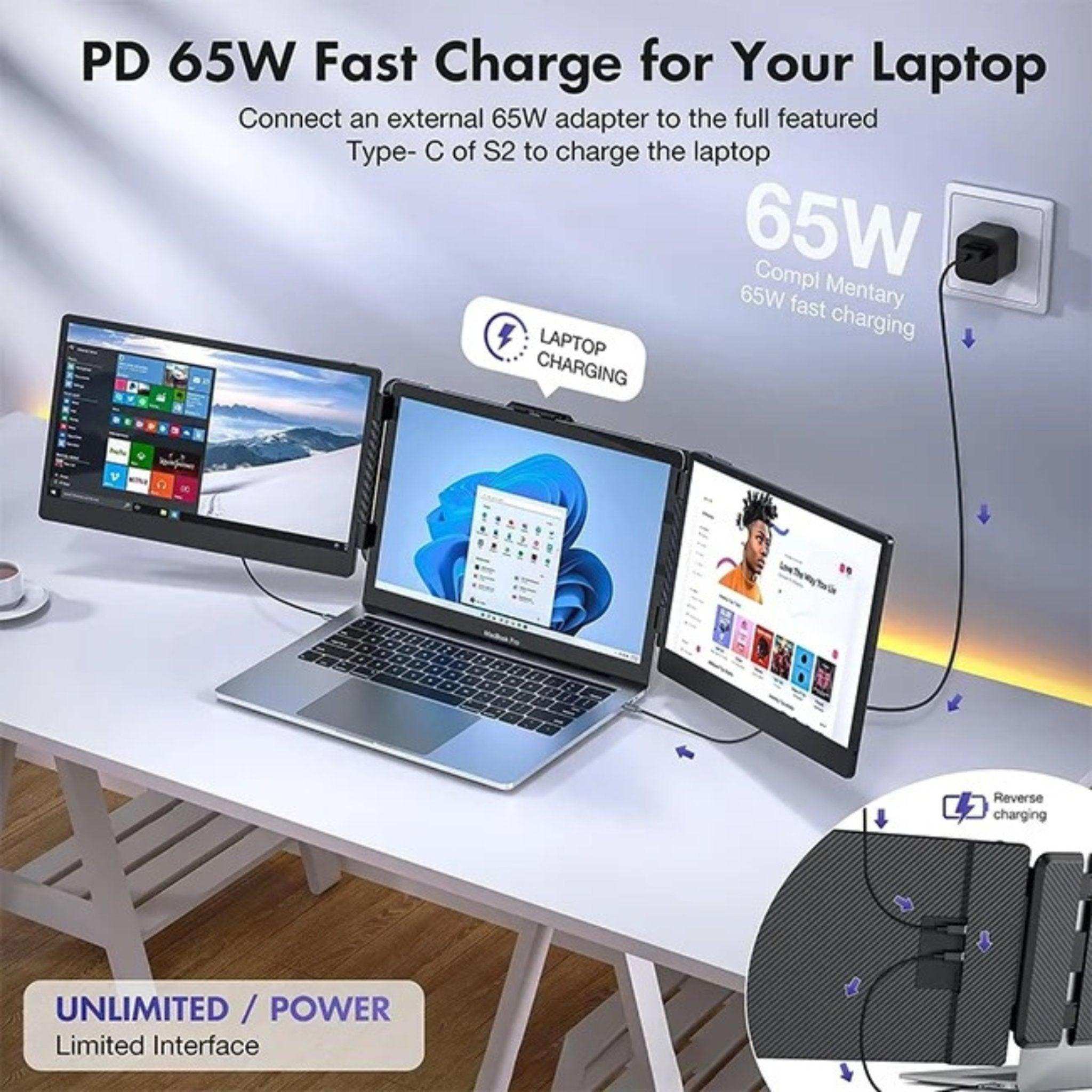 TUTT S2 FHD 14” Dual Portable Laptop Monitor Extender 1080P IPS Built-in Stand and Speakers | Plug and Play | H5 HD Video Conversion Cable | Technical Support Line | for 13