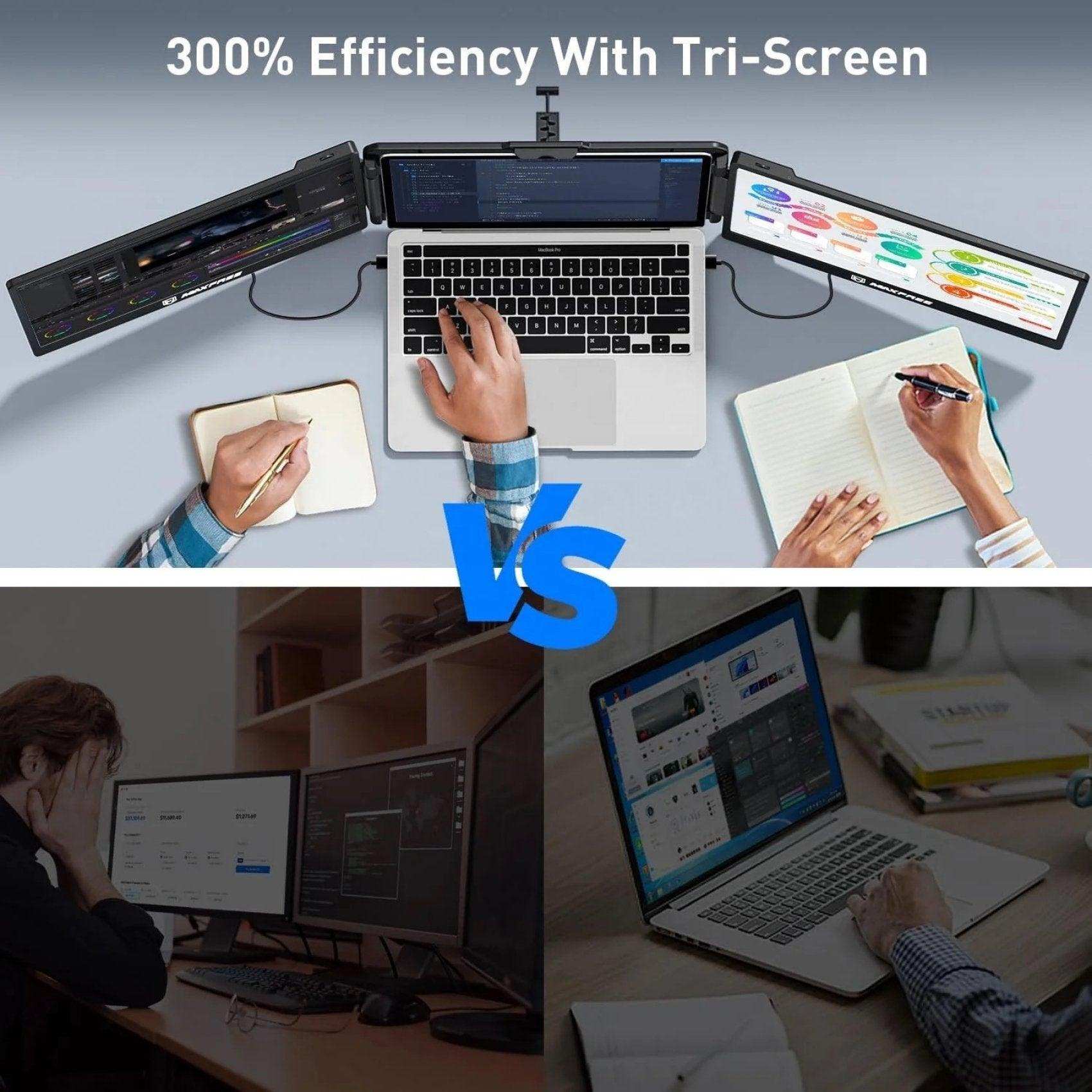 TUTT 12” Portable Monitor Triple Screen Extender Built-in Stand and Speakers | All Devices Compatible with Converter Cable (H5 Included) S2 Mini