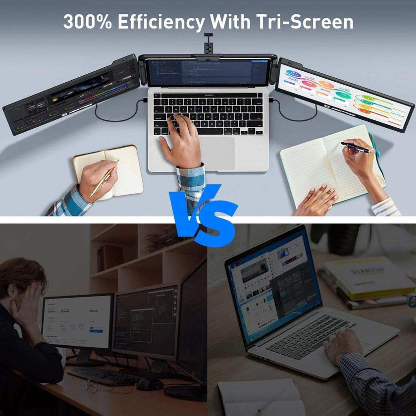 TUTT 12” Portable Monitor Triple Screen Extender Built-in Stand and Speakers | All Devices Compatible with Converter Cable (H5 Included) S2 Mini