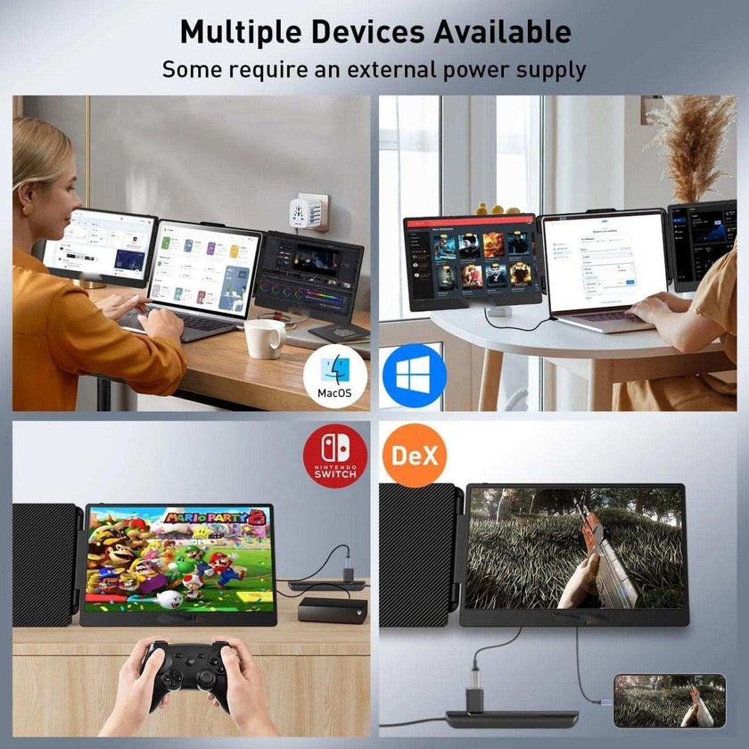 TUTT S2 FHD 14” Dual Portable Laptop Monitor Extender 1080P IPS Built-in Stand and Speakers | Plug and Play | H5 HD Video Conversion Cable | Technical Support Line | for 13