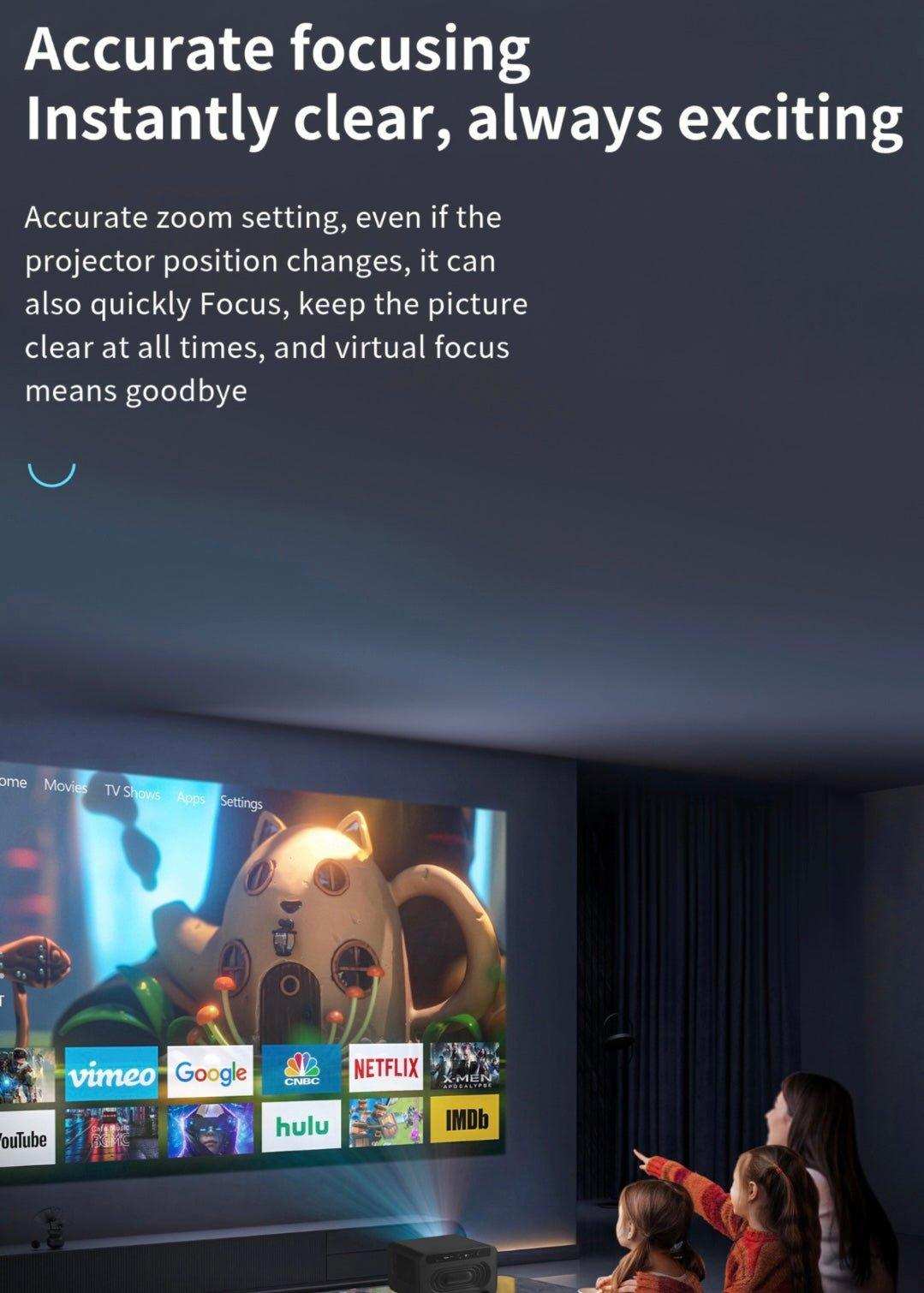 TUTT S24 Ultra Smart Home Theatre Cinematic Projector Auto Focus Keystone & APPs 4K | Android TV WiFi and Bluetooth, Netflix/YouTube Built-in Apps