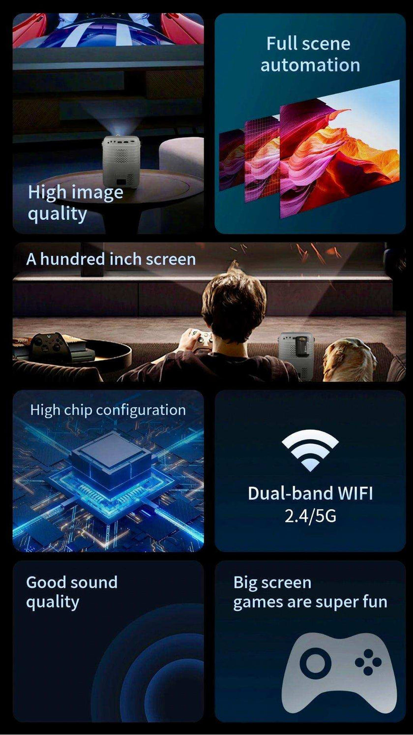 TUTT T12 Pro 4K Gaming Projector Home Theatre Wifi & Bluetooth, 600ANSI Native Auto Focus Home Theater Smart Project Up to 150” Premium Accessories