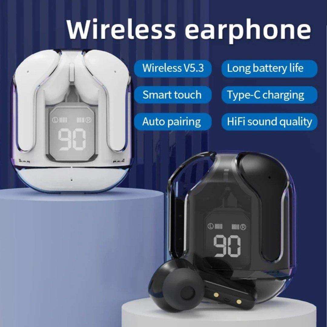TUTT T6 BT 5.3 Earbuds True Wireless Headset Stereo Headphones In Ear Earphone With Digital Display and Transparent Case. Dual Microphone with Active Noise Cancelling Technology