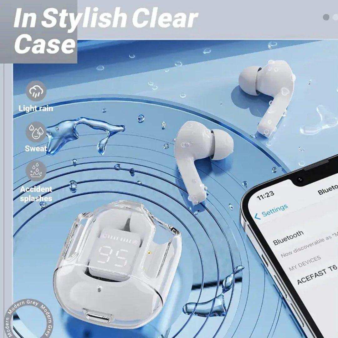 TUTT T6 BT 5.3 Earbuds True Wireless Headset Stereo Headphones In Ear Earphone With Digital Display and Transparent Case. Dual Microphone with Active Noise Cancelling Technology