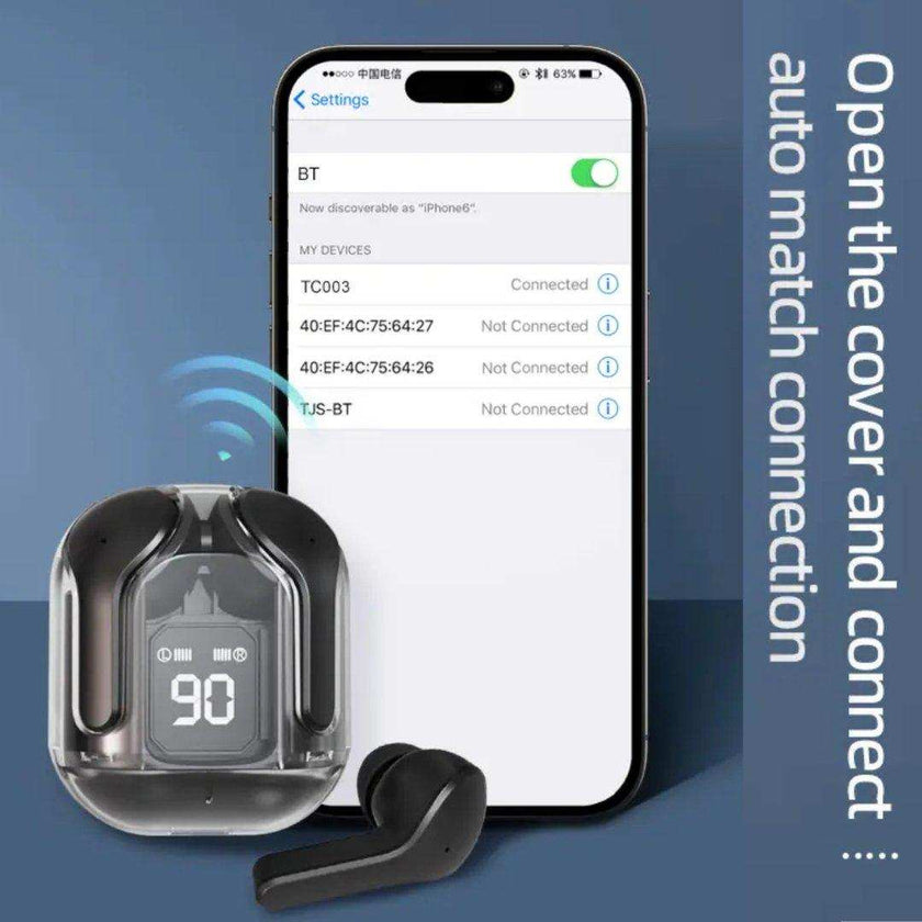 TUTT T6 BT 5.3 Earbuds True Wireless Headset Stereo Headphones In Ear Earphone With Digital Display and Transparent Case. Dual Microphone with Active Noise Cancelling Technology