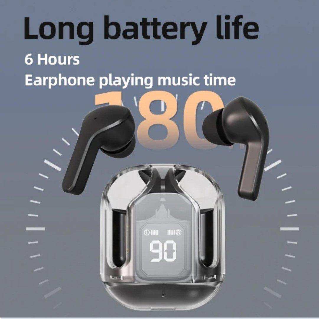 TUTT T6 BT 5.3 Earbuds True Wireless Headset Stereo Headphones In Ear Earphone With Digital Display and Transparent Case. Dual Microphone with Active Noise Cancelling Technology
