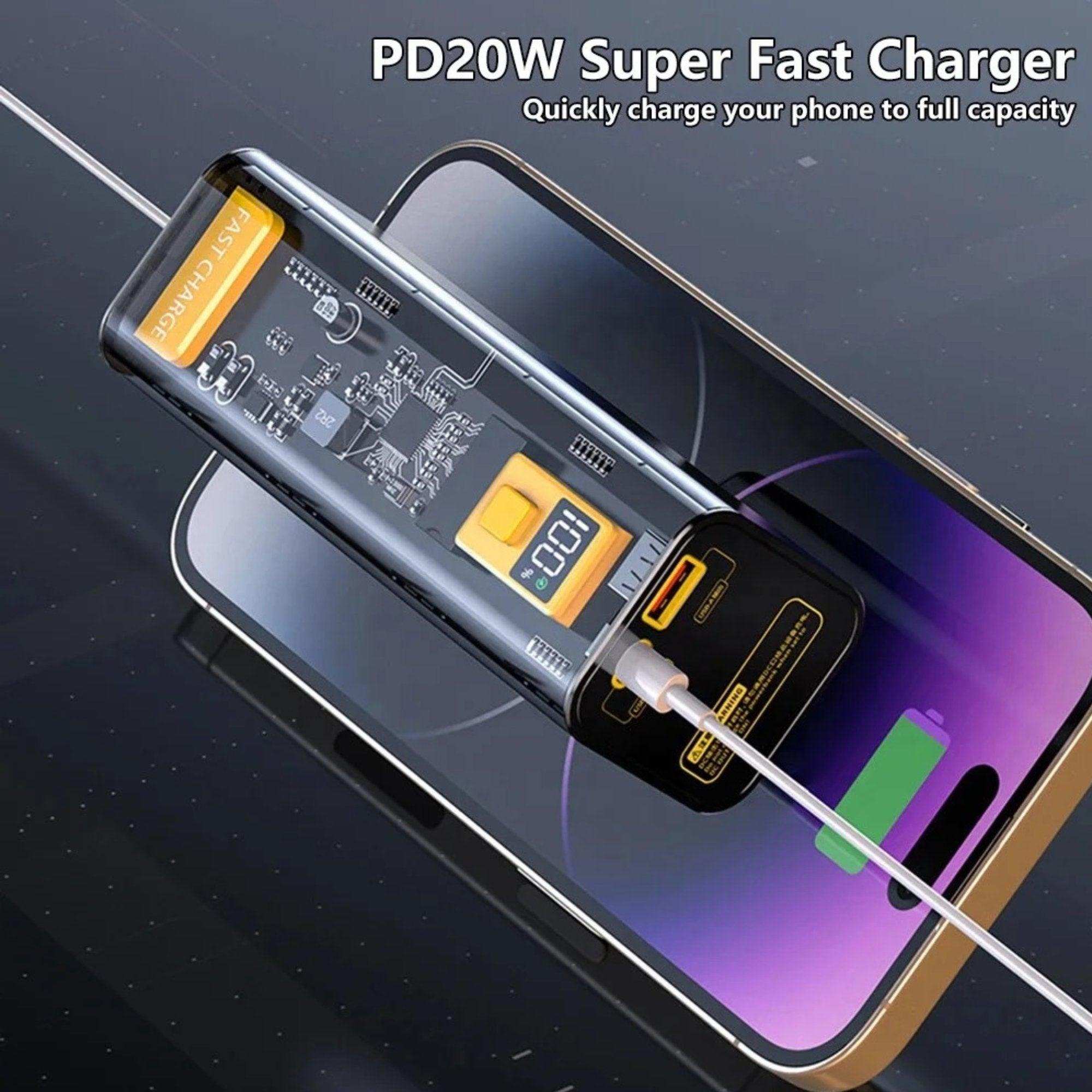 TUTT Transparent High capacity 40000 mAh Power Bank Portable digital display Fast charger Powerbank