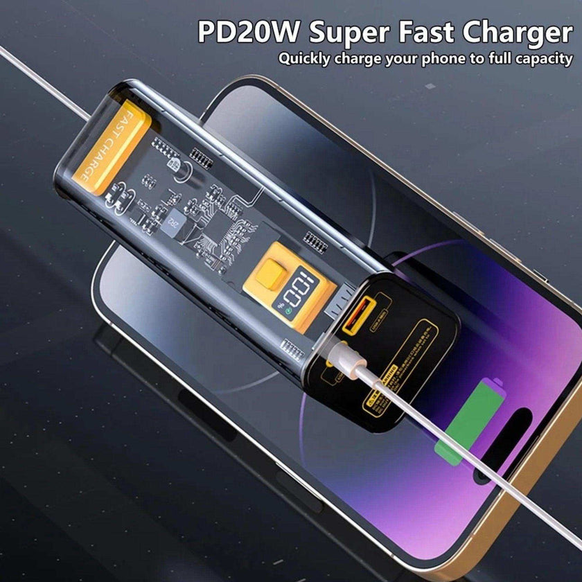 TUTT Transparent High capacity 40000 mAh Power Bank Portable digital display Fast charger Powerbank