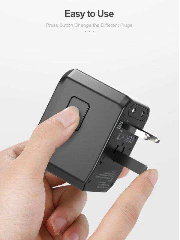 TUTT Travel & Charging Kit | 10000mah Power Bank | Universal Travel Adapter 3 Global Plugs | Wireless Charging | 65 & 30W Charger 3 in 1 Cable | Waterproof Hard Shell Bag EU,UK,AUS