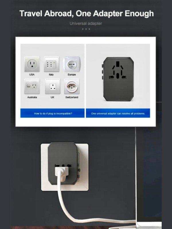 TUTT Travel & Charging Kit | 10000mah Power Bank | Universal Travel Adapter 3 Global Plugs | Wireless Charging | 65 & 30W Charger 3 in 1 Cable | Waterproof Hard Shell Bag EU,UK,AUS
