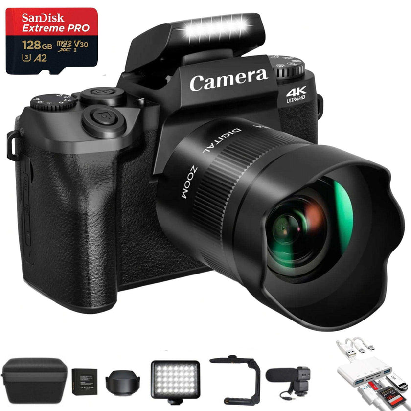 TUTT 64MP Digital Camera and Camcorder 4K/60fps Mirrorless | Dual Camera for Selfie Vlogging W5 | Premium Combo + 128GB SanDisk