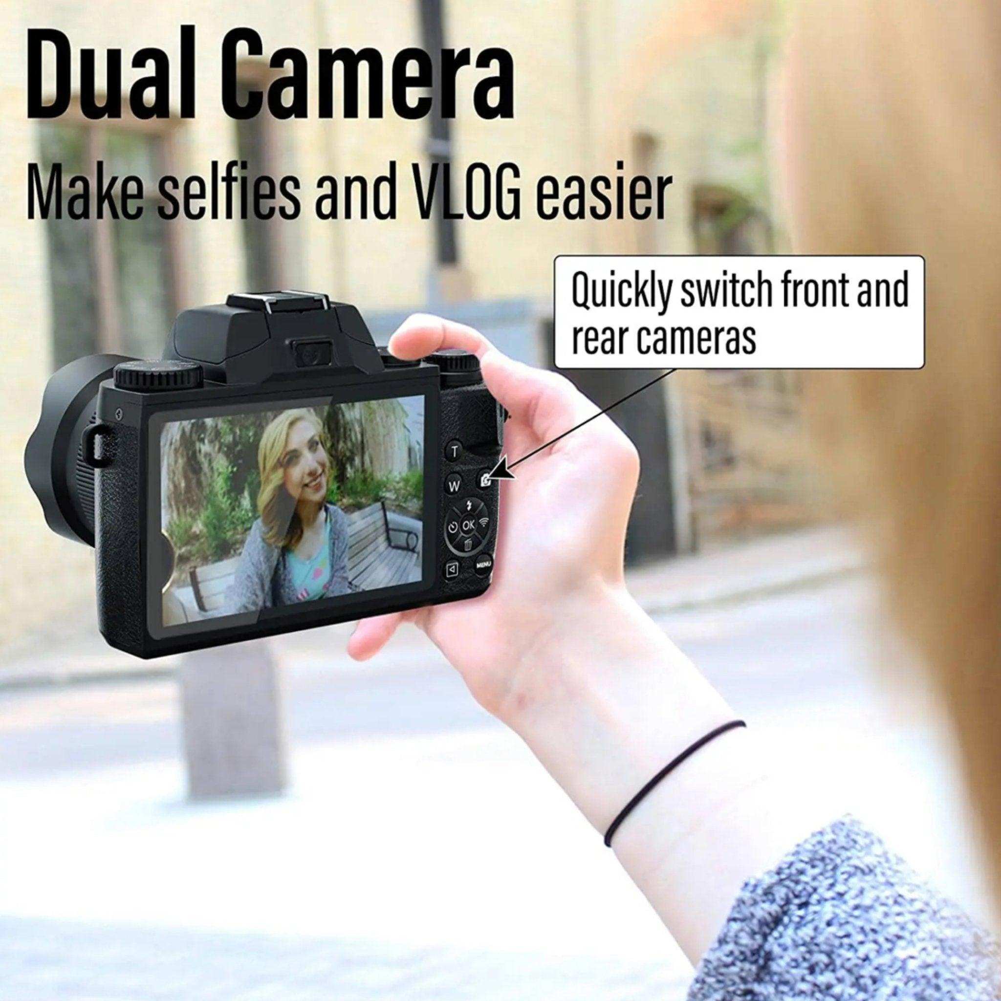 TUTT 64MP Digital Camera and Camcorder 4K/60fps Mirrorless | Dual Camera for Selfie Vlogging W5 | Premium Combo + 128GB SanDisk