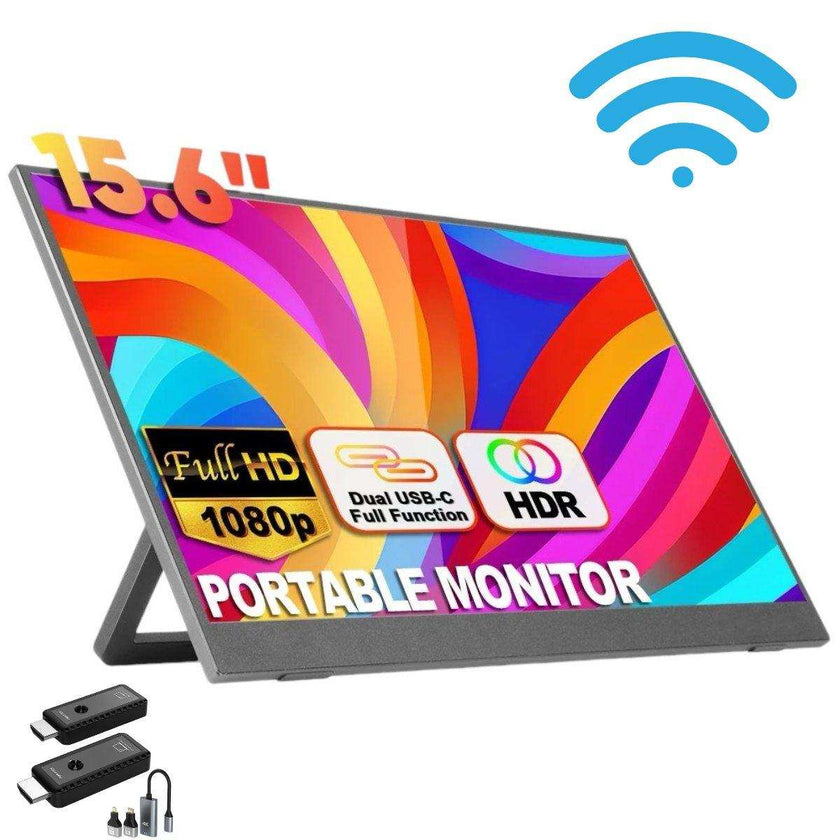TUTT Wireless 15.6 inch Portable Monitor FHD IPS USB-C HDMI with Kickstand & VESA | Speaker and Stand All Devices