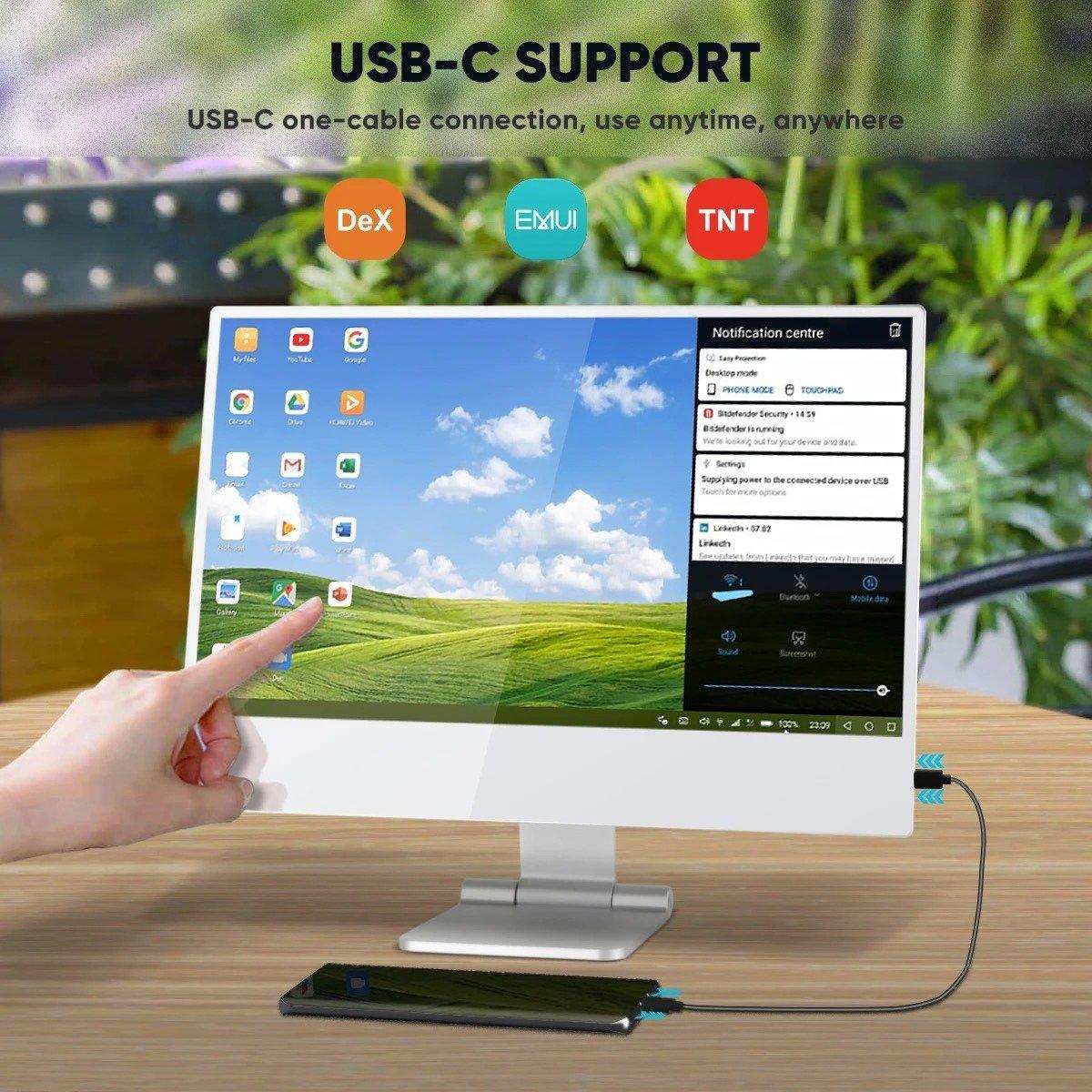TUTT 16” Portable Touchscreen Monitor FHD IPS | Stand & Case | Built-in Speaker | Aluminum Frame