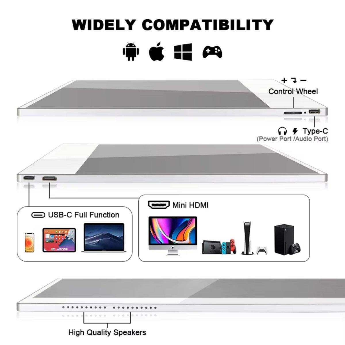 TUTT 16” Portable Touchscreen Monitor FHD IPS | Stand & Case | Built-in Speaker | Aluminum Frame