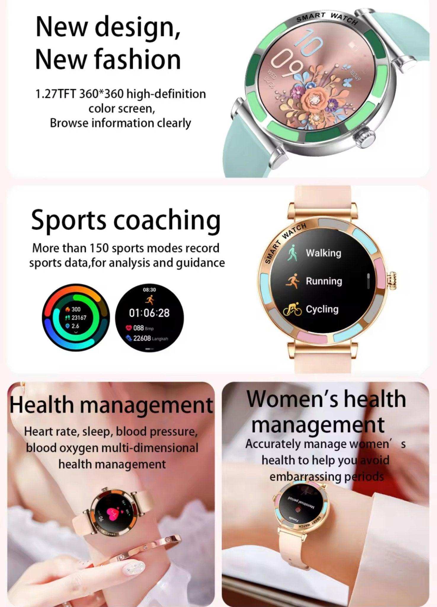 TUTT Women’s Smart Watch | Slim & Stylish Design 1.27” HD Dial | Waterproof | AI Voice Assistant | Women’s Health & Sports Tracker Smartwatch | W1 2 Strap
