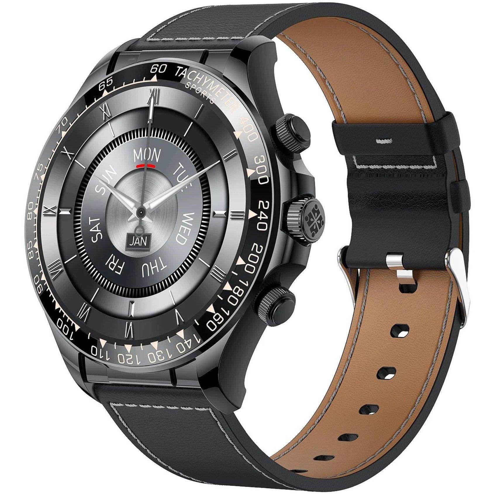 TUTT Classic Smartwatch for Men Metal Case | 1.55'' Large HD Screen IP67 Tactical Smart Watch with BT Call Pedometer  Straps (Leather Metal) X108