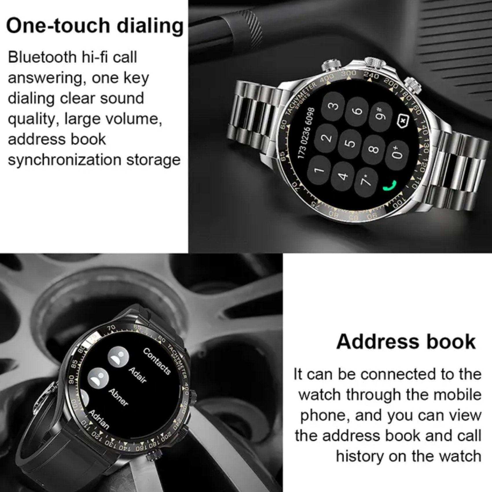 TUTT Classic Smartwatch for Men Metal Case | 1.55'' Large HD Screen IP67 Tactical Smart Watch with BT Call Pedometer  Straps (Leather Metal) X108
