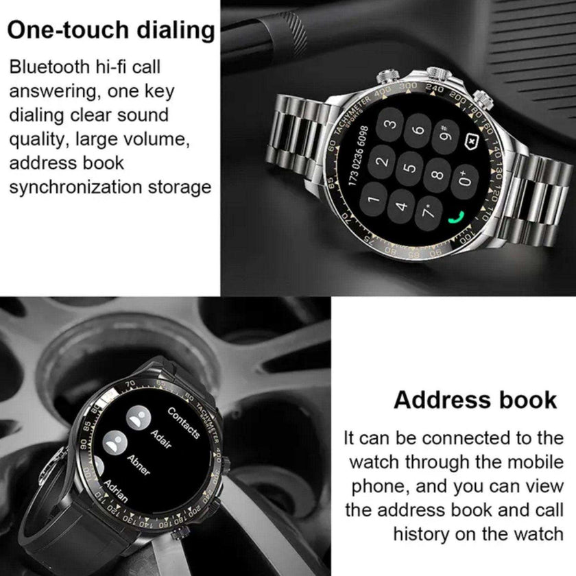 TUTT Classic Smartwatch for Men Metal Case | 1.55'' Large HD Screen IP67 Tactical Smart Watch with BT Call Pedometer  Straps (Leather Metal) X108